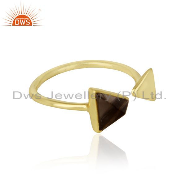 Pyramid adjustable ring in yellow gold on silver 925 and smoky