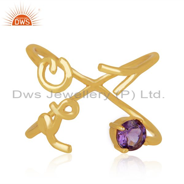 Exporter Initial Love Gold Plated 925 Silver Amethyst Gemstone Ring Suppliers