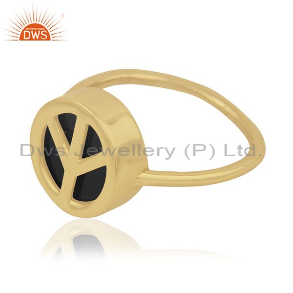 Exporter 14k Gold Plated Customized Peace Sign 925 Silver Ring Manufacturer India