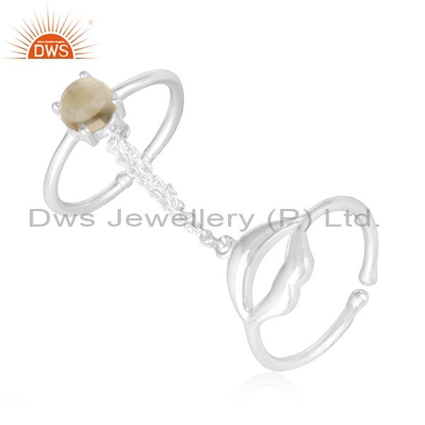 Exporter 925 Sterling Fine Silver Citrine Gemstone Double Finger Lip Design Ring Supplier