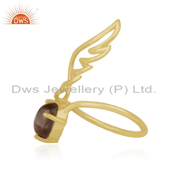Exporter Amgel Wing 925 Sterling Silver Gold Plated Smoky Quartz Ring Manufacturers