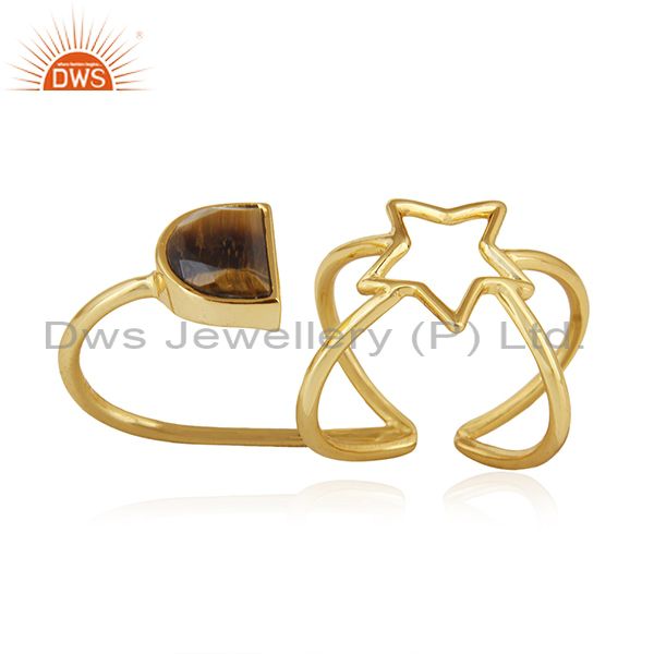 Exporter Gold Plated 925 Silver Tiger Eye Gemstone Star Charm Lucky Ring Wholesale