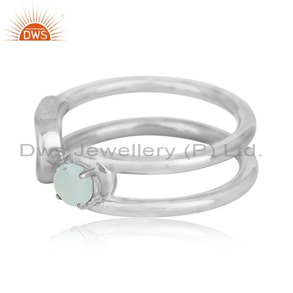 Safety pin sterling fine silver designer aqua chalcedony rings