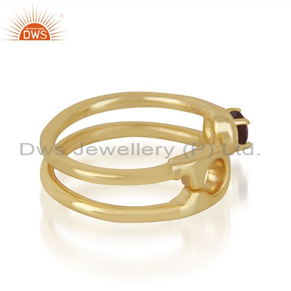 Exporter Garnet Gemstone Gold Plated 925 Silver Pin Design Ring Manufacturer India