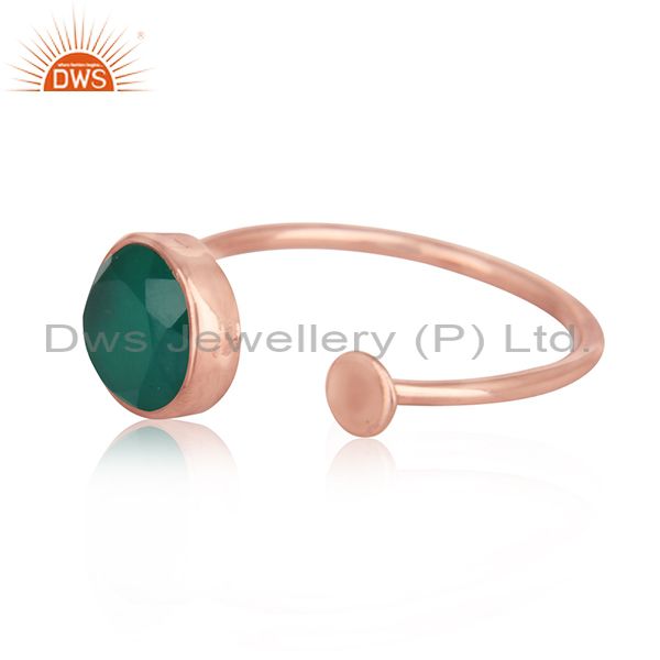 Green onyx gemstone designer rose gold plated silver ring jewelry