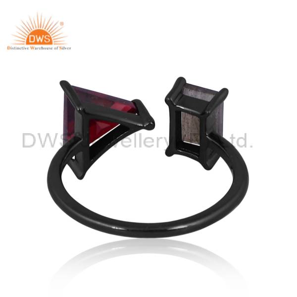 Labradorite Garnet Ring Sterling Silver Black Design
