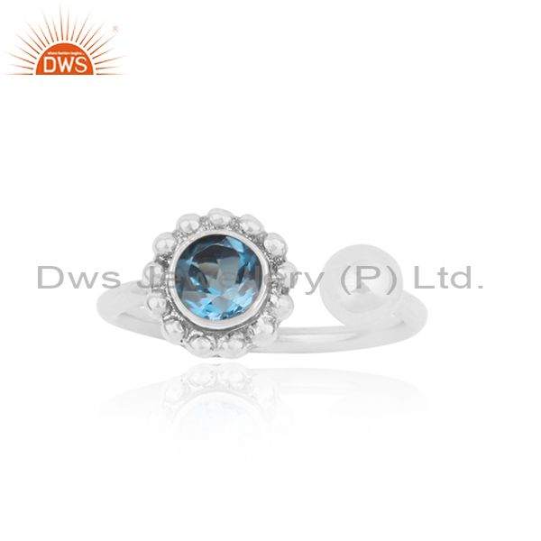 London Blue Topaz Fine Sterling Silver Floral Facing Ring