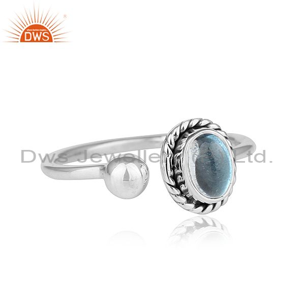 Exporter Blue Topaz Gemstone Oxidized Sterling Silver Handmade Rings Jewelry