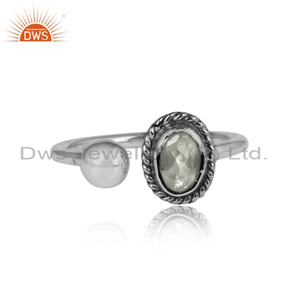 Wrapped Green Amethyst Set Sterling Silver Oxidized Ring