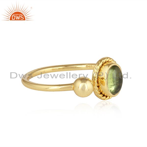 Exporter Peridot Gemstone Yellow Gold Plated Designer Silver Ring For Womens