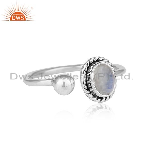 Exporter Rainbow Moonstone 92.5 Sterling Silver Oxidized Plated Ring For Womens