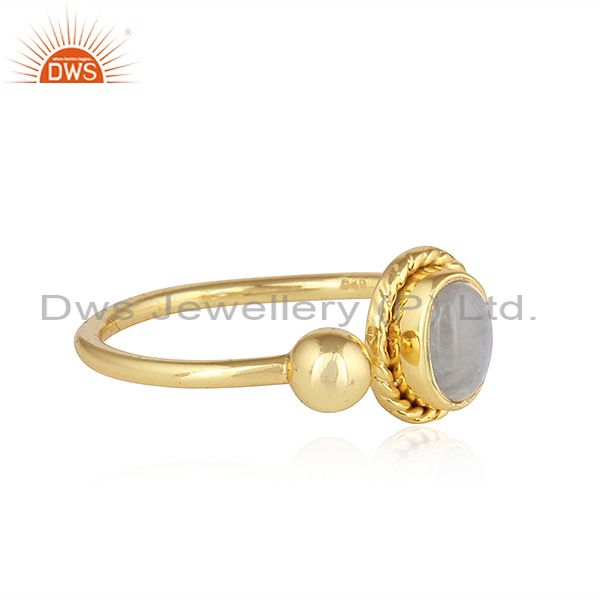 Exporter Rainbow Moonstone 18k Yellow Gold Plated Designer 925 Silver Rings