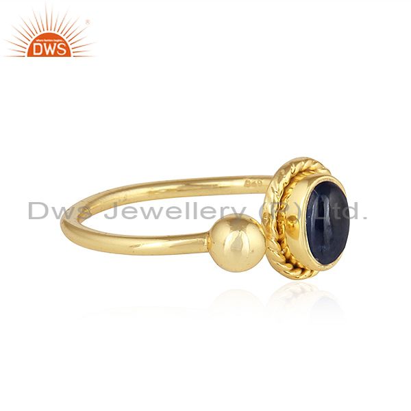 Exporter Natural Blue Sapphire Designer Gold Plated 925 Silver Ring Jewelry