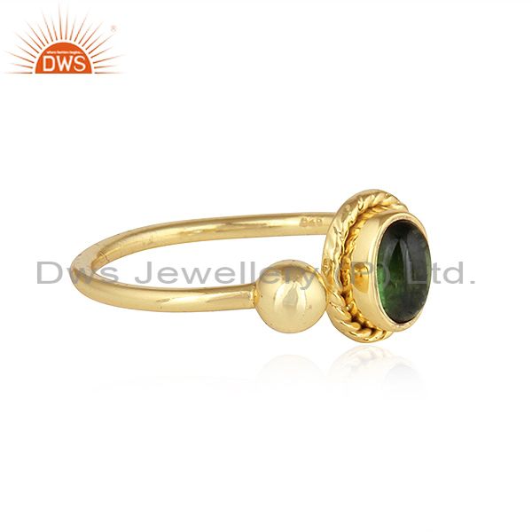 Exporter Green Tourmaline Gemstone Indian Gold Plated Silver Designer Rings