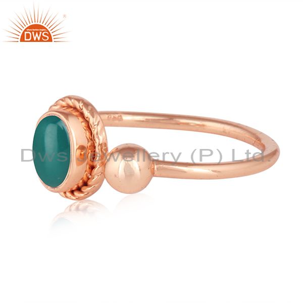 Green onyx gemstone rose gold plated silver womens rings jewelry