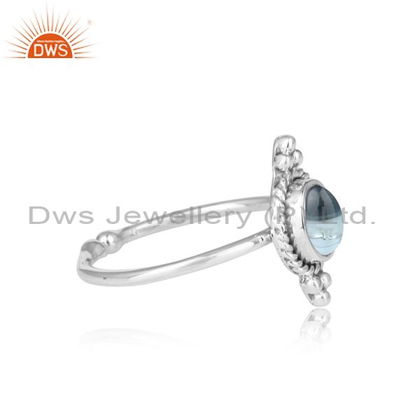 Exporter Blue Topaz Gemstone Oxidized Sterling Fine Silver Ring Jewelry