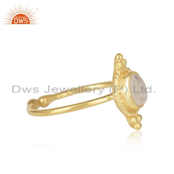 Exporter Rainbow Moonstone Stackable Gold Plated Silver Designer Rings