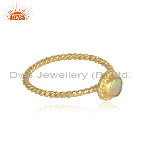 Twisted gold plated designer silver ethiopian opal gemstone rings