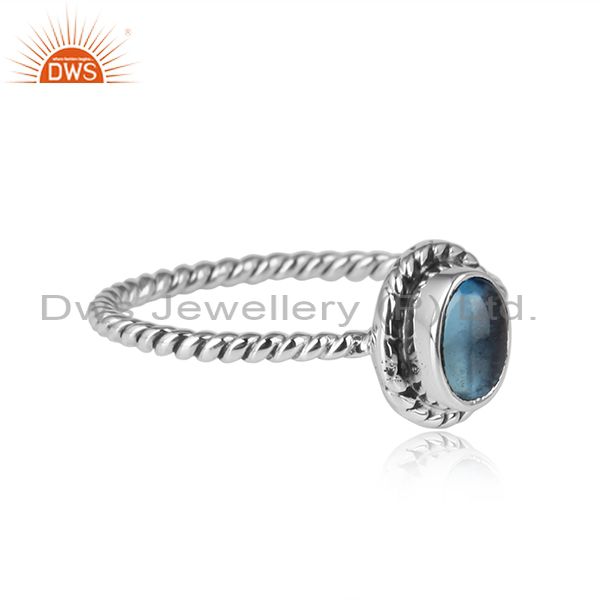 Blue topaz gemstone twisted design oxidized sterling silver rings