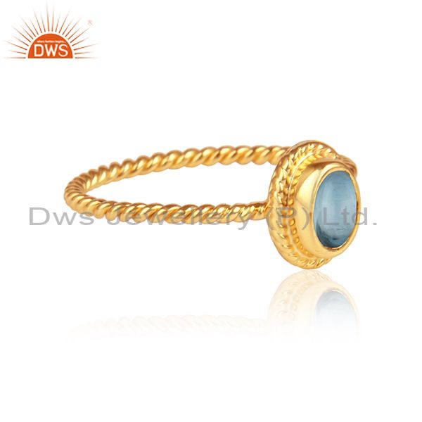 Oval blue topaz gemstone designer gold plated silver ring jewelry
