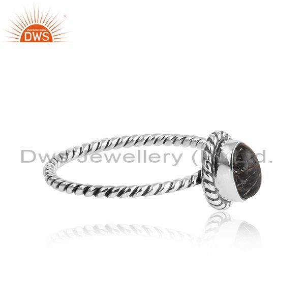Exporter Oxidized Twisted Silver Black Rutile Gemstone Stackable Rings
