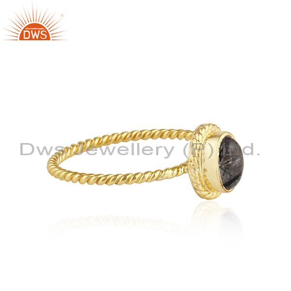 Exporter Black Rutile Gemstone Twisted Silver Gold Plated Stackable Rings