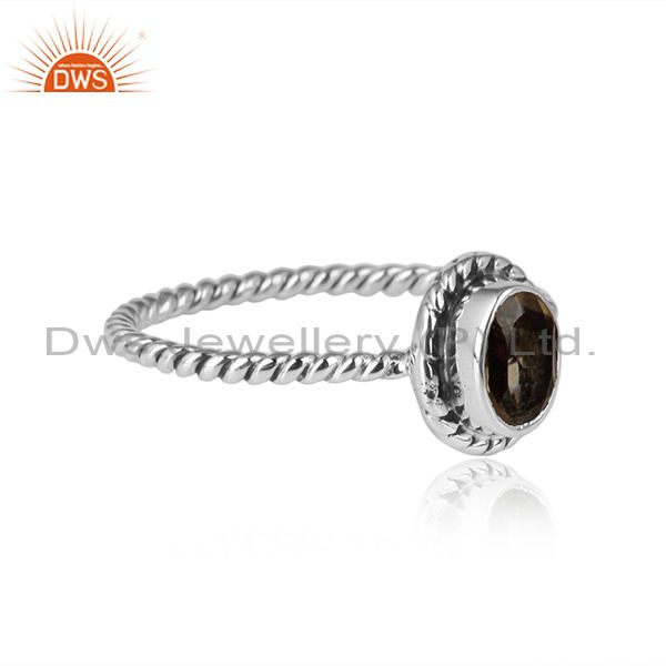 Oxidized sterling silver twisted design citrine gemstone rings
