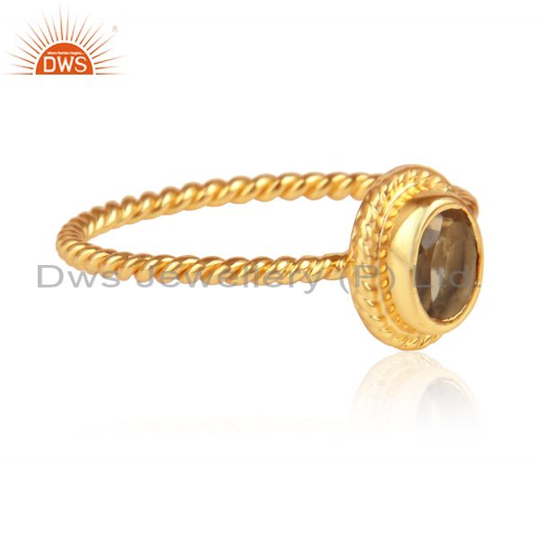 Citrine gemstone twisted design gold on 925 silver rings jewelry