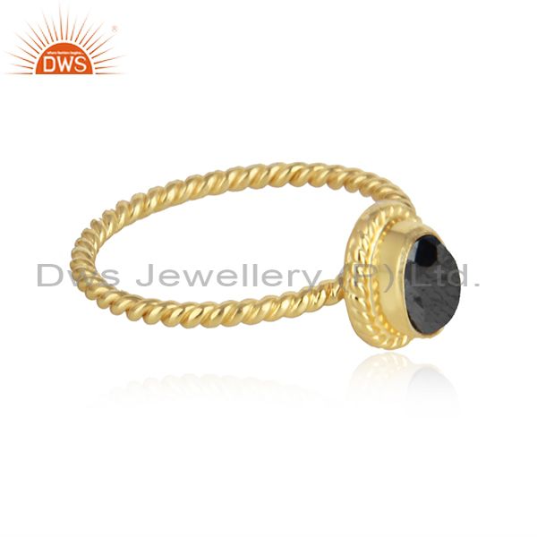Hematite gemstone womens 18k gold plated twisted silver rings