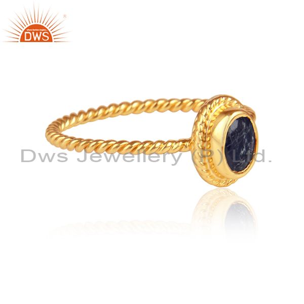 Blue sapphire gemstone designer yellow gold plated silver rings