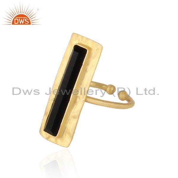 Exporter Glazed Brik Gold Plated Silver Natural Black Onyx Gemstone Rings