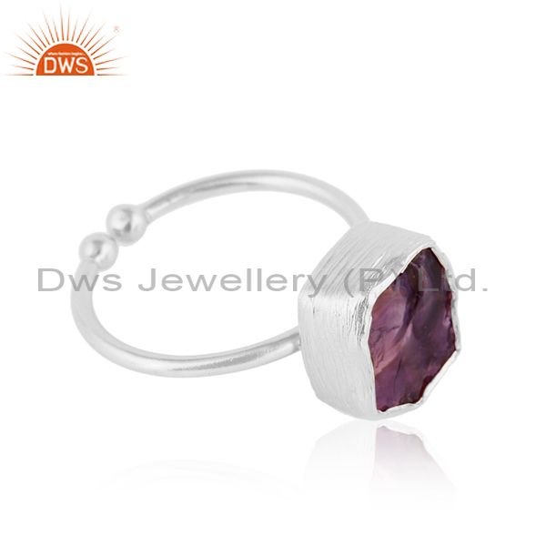 Exporter New Designer Fine Silver Rough Amethyst Gemstone Adjustable Ring