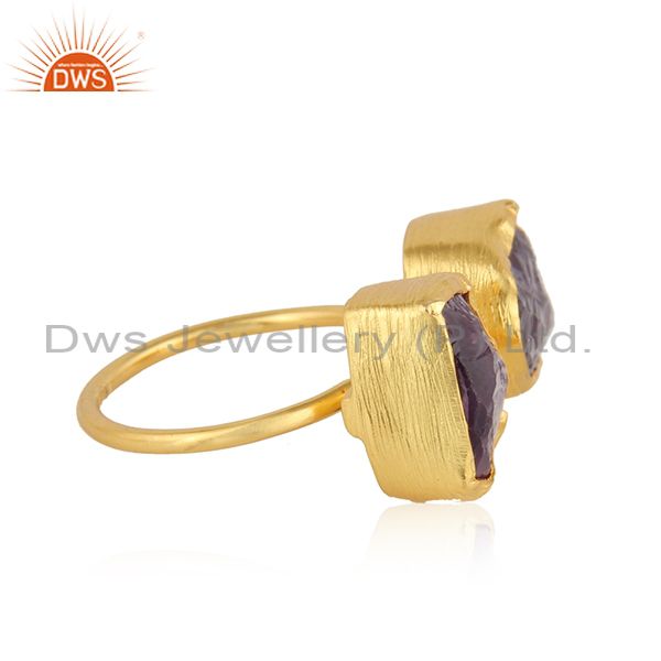 Nugget Design Gold Plated 925 Silver Amethyst Gemstone Rings