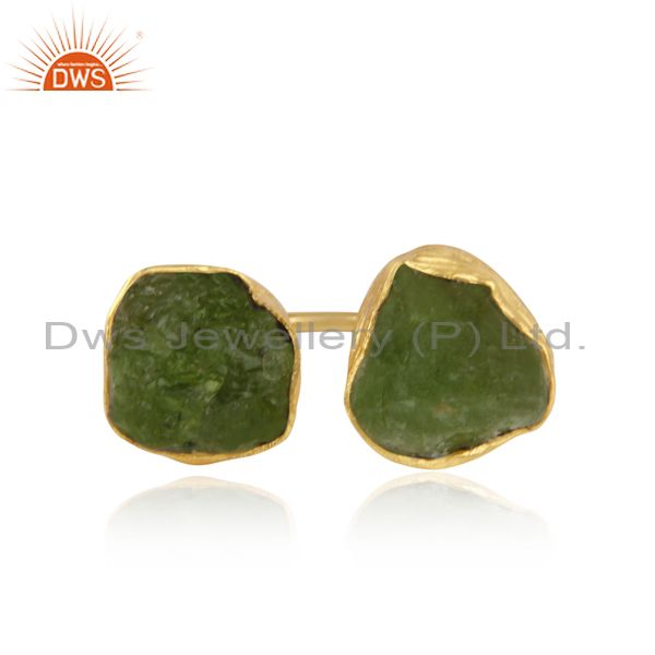 Handcrafted textured gold on silver ring with organic shape peridot