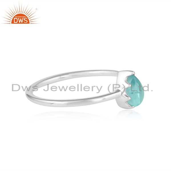 Pear shape sterling fine silver aqua chalcedony gemstone rings