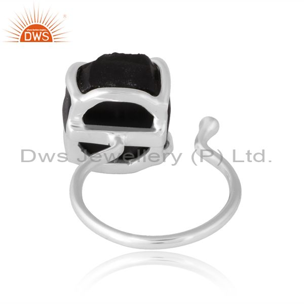 Adjustable And Stylish Half Band Dot And Obsidian Ring