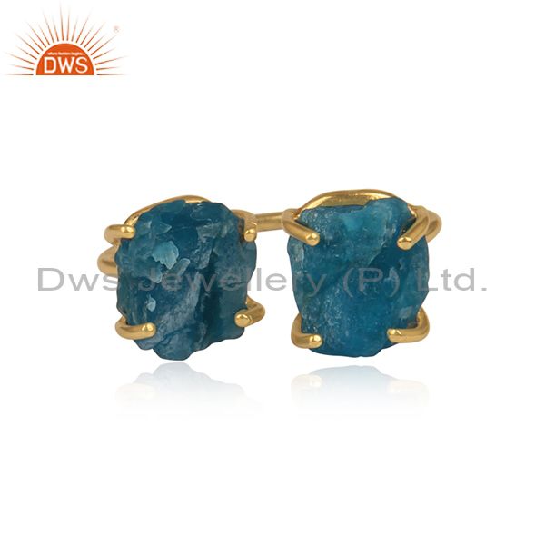 Suppliers Prong Set Apatite Gemstone Womens Gold Plated 925 Silver Rings