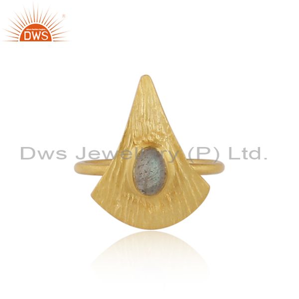 Texture Yellow Gold Plated Silver Labradorite Gemstone Rings