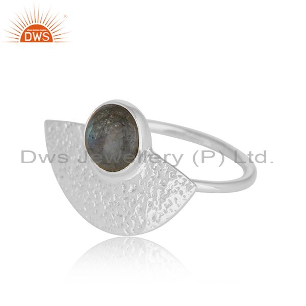 Exporter New 925 Sterling Fine Silver Texture Labradorite Gemstone Rings