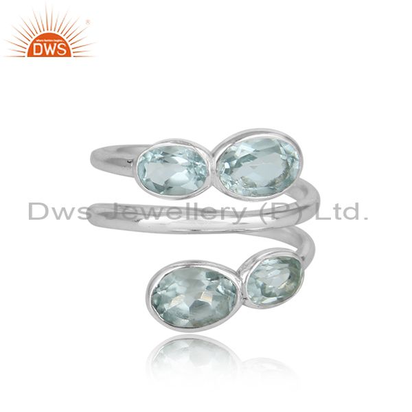 925 sterling fine silver natural blue topaz gemstone rings jewelry
