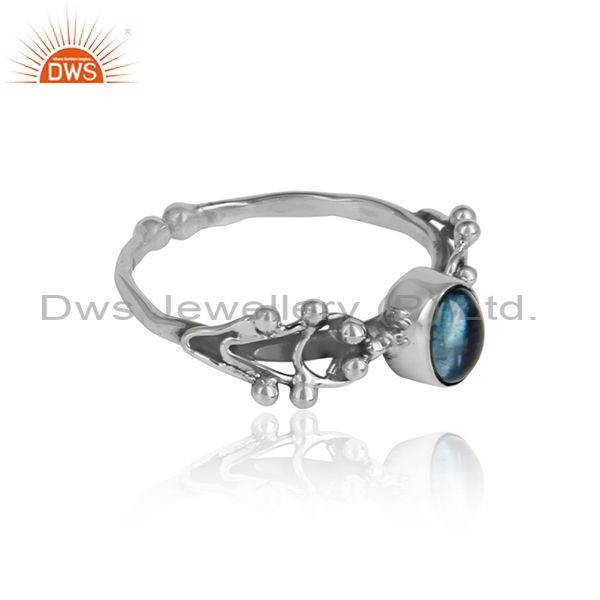 Oxidized 925 silver designer blue topaz gemstone womens rings