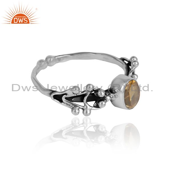 Designer oxidized 925 silver citrine gemstone womens ring jewelry