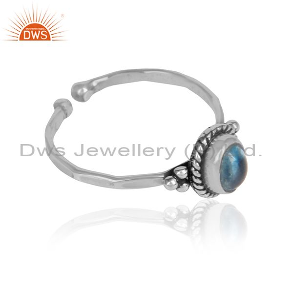 Designer oxidized silver blue topaz gemstone womens rings jewelry