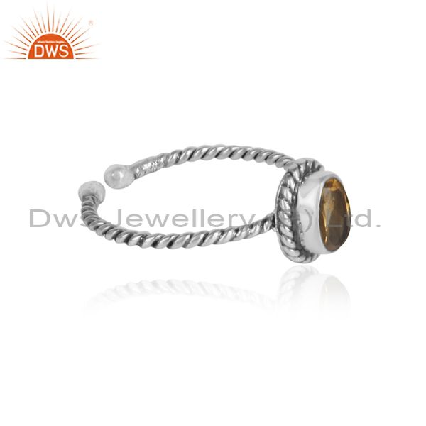 Twisted Oxidized 925 Silver Citrine Gemstone Designer Rings
