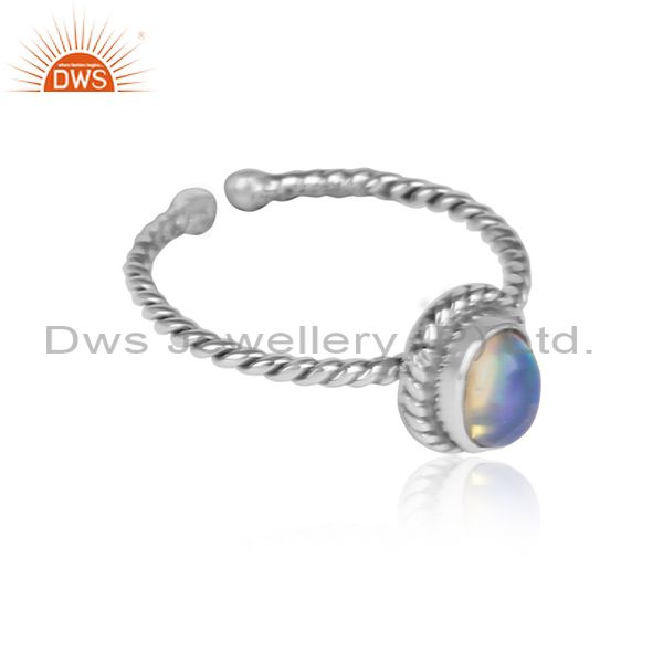 Ethiopian opal gemstone twisted handmade oxidized 925 silver rings
