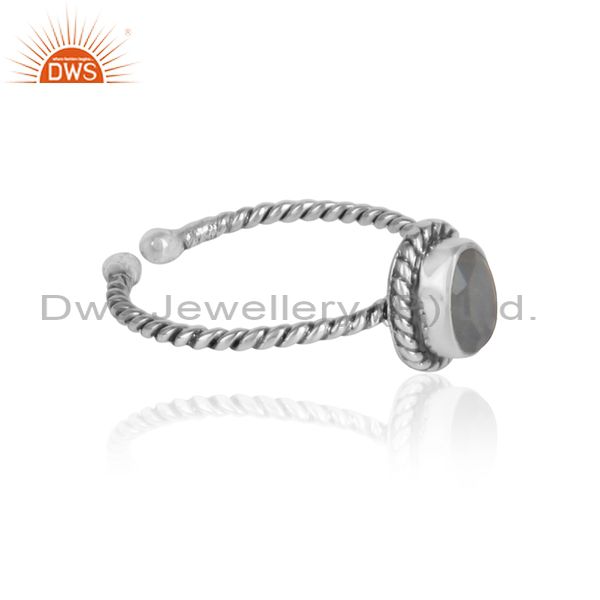 Rainbow moonstone gemstone twisted silver oxidized rings jewelry