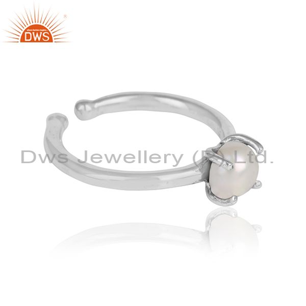 Prong set pearl gemstone designer sterling silver ring jewelry