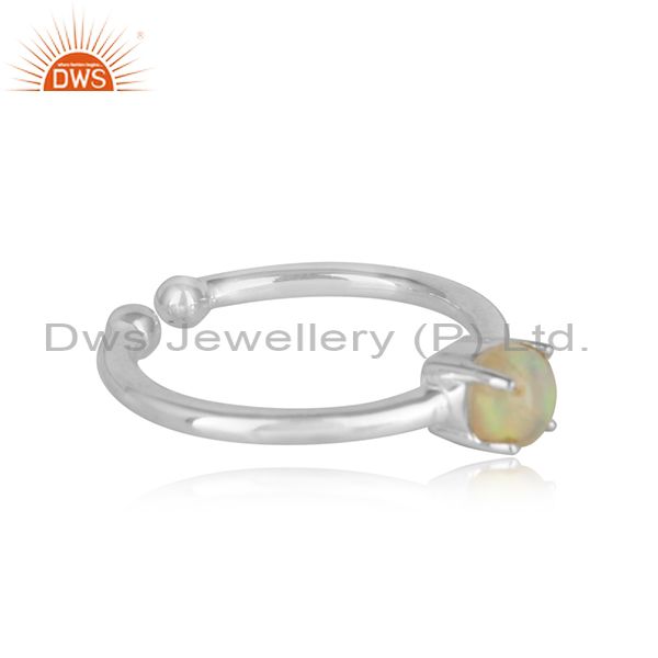 Adjustable Solitaire Ring In Fine Silver With Ethiopian Opal