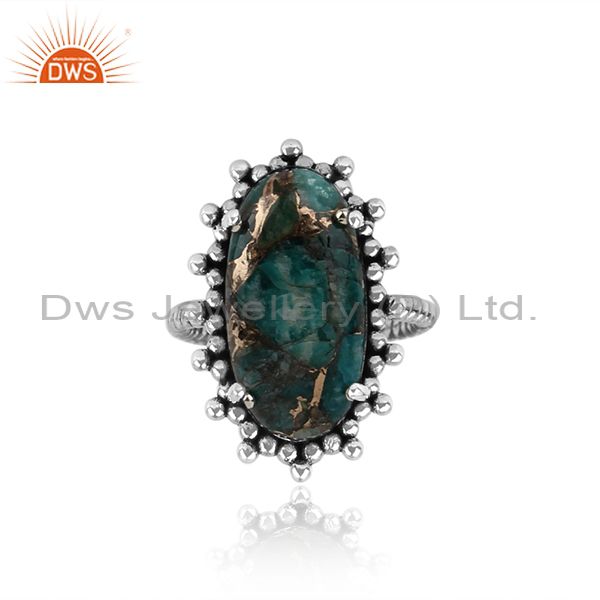 Handmade statement mohave amazonite ring in oxidized silver 925