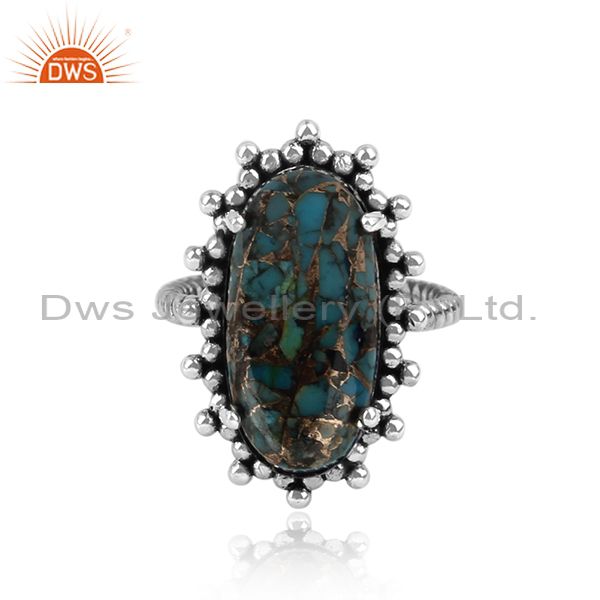 Handmade statement mohave arizona turquoise ring in oxidized silver